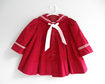 Vintage Baby Girl Dress Red Sailor Clothing Newborn Infants Long Gown ...