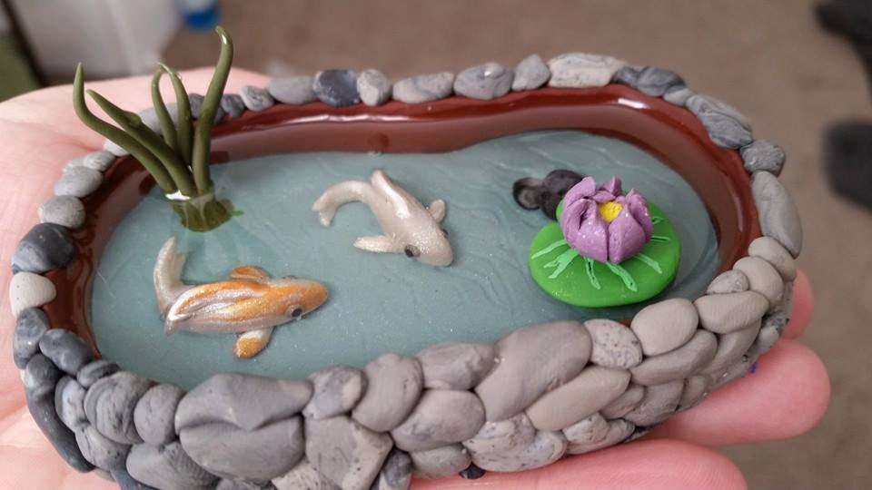 Polymer Clay and Resin Miniature Koi Pond