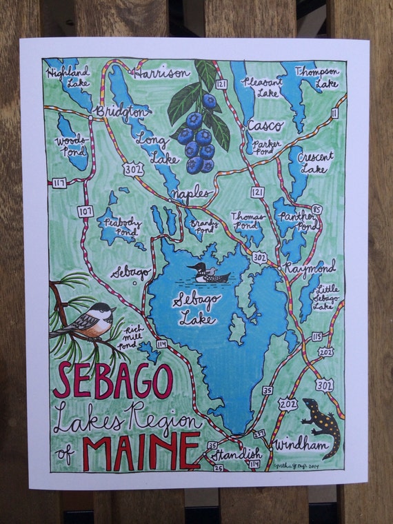 Sebago Lakes Region of Maine Illustrated by cynthiataylorstudio