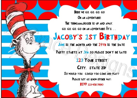 Cat And The Hat Birthday Invitations 1