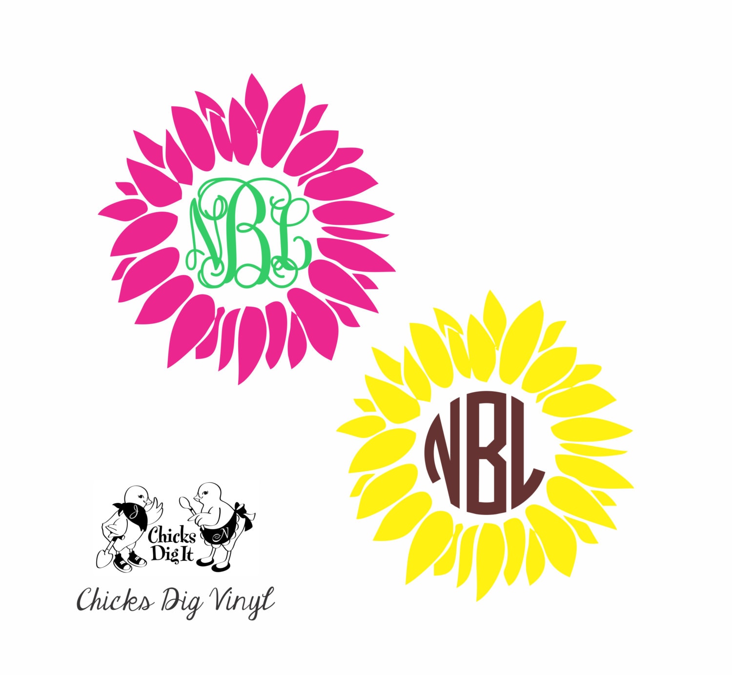 Download Sunflower Monogram Vinyl Decal 2 Colors by ChicksDigVinyl