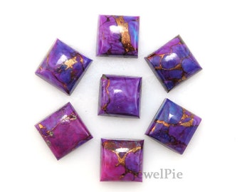Copper Purple Turquoise Natural Loose Gemstone Cabochon Square 10x10 AAA Grade - 7 Pcs.