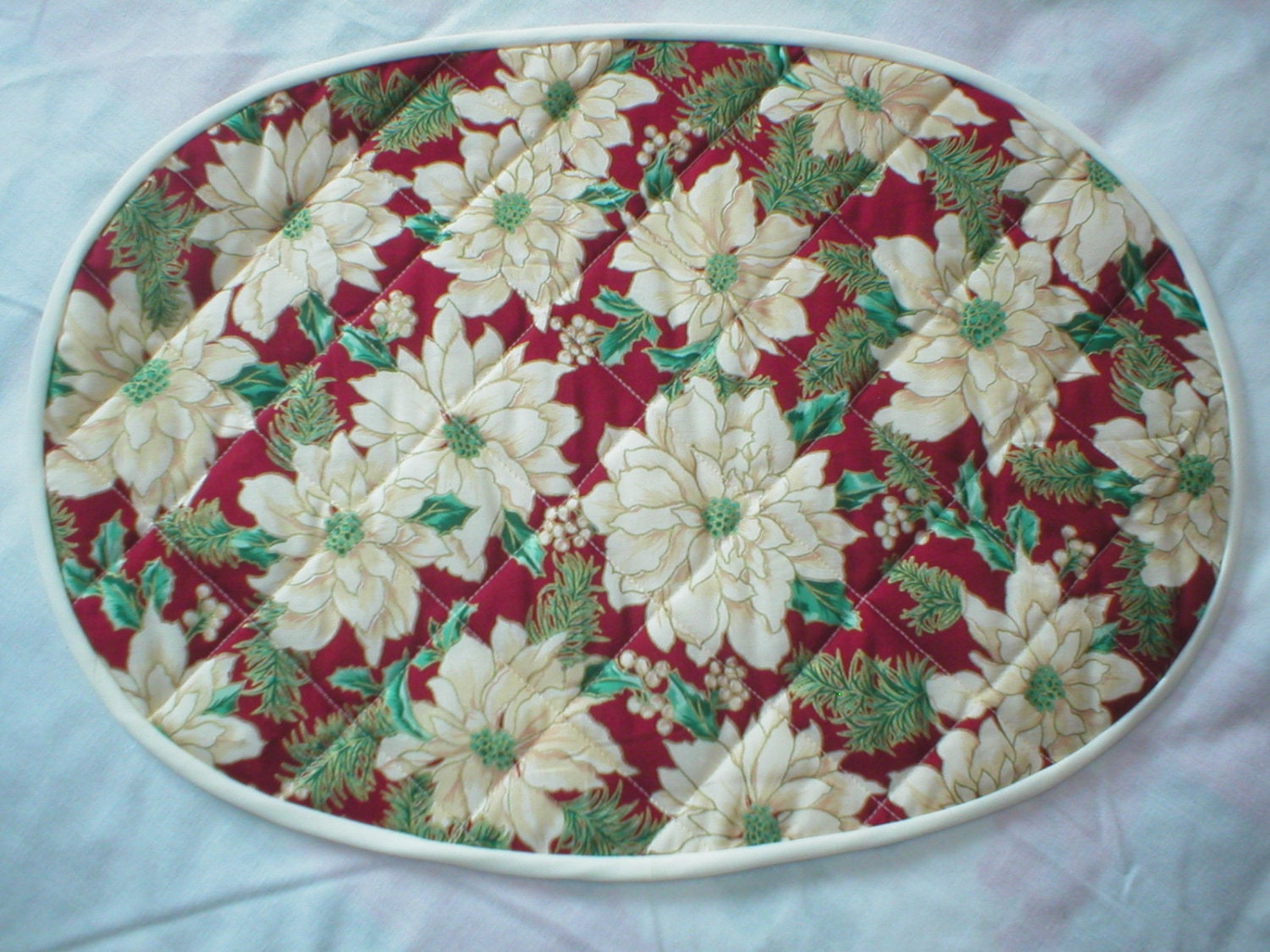 Elegant Quilted Oval Xmas Placemats White by ConsQuilts on Etsy