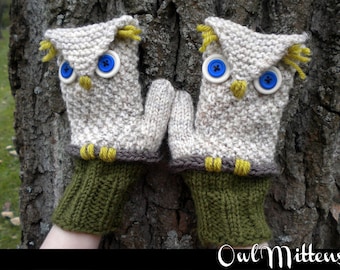 Owl Mittens for the Family Knitting Pattern