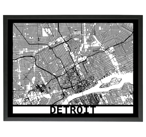 Detroit Laser Cut 3D Street Map Wooden Framed by LaserMaps on Etsy