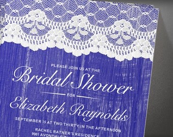 Blue Rustic Lace Bridal Shower invites