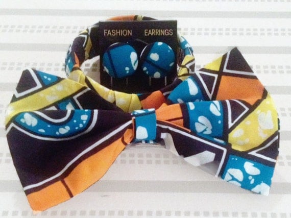 Accessory Set - Earrings, Bow & Bangle - Ankara print - African print bangle - Fashion accessories set