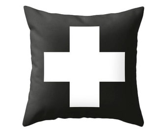 Swiss cross pillow cover Black and white swiss cross pillow black and white cushion black and white pillow swiss cross cushion