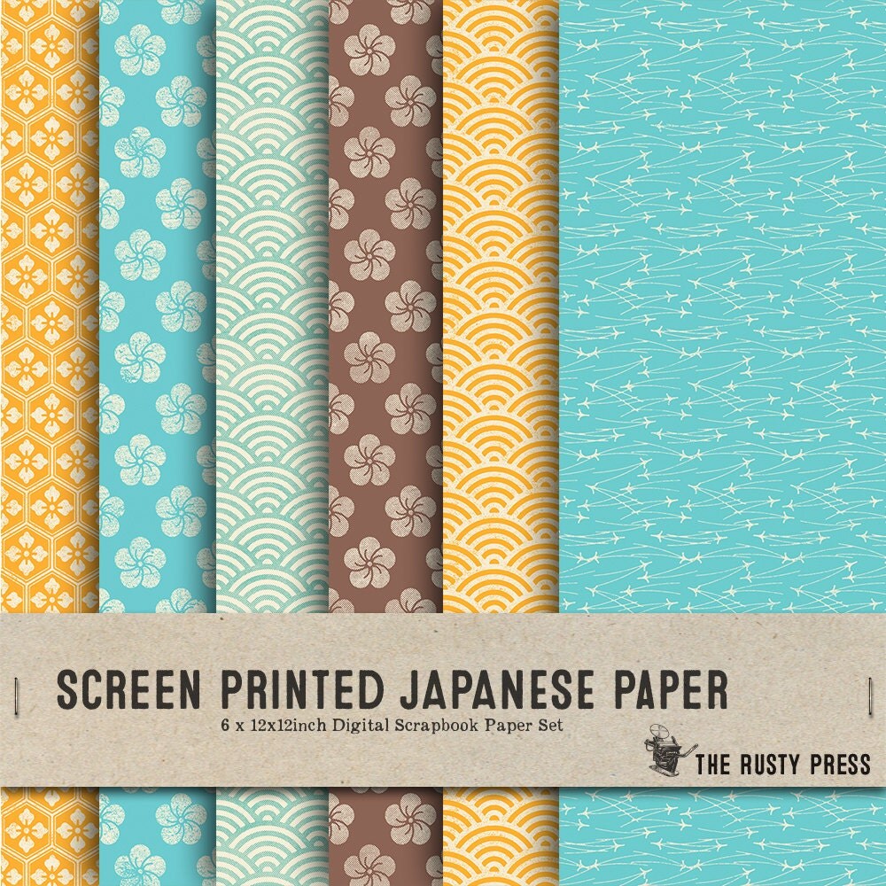 Screen Printed Japanese Paper Digital Scrapbooking by RustyPress