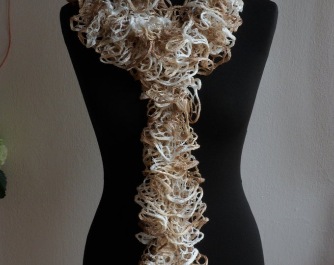 Ruffle scarf, Frilly scarf, Knitted scarf, Beige scarf, Fashion scarf, Mother's Day gift, Spring Accesories, Clearance sale!!! Womens scarf