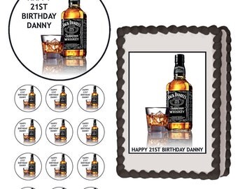 Whiskey Jack Daniels Edible Birthday Party Cake & Cupcake Topper ...