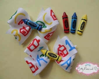 Crayon Bows, School Hair Bow