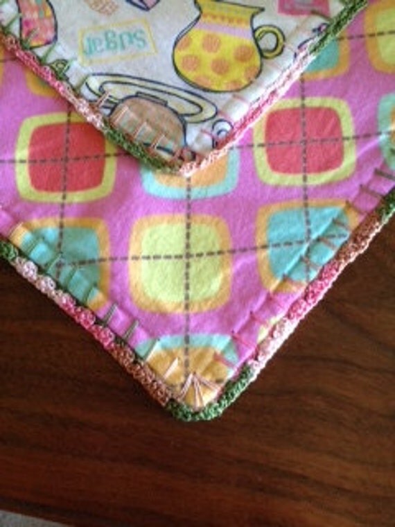 Flannel Baby Blanket with HandCrocheted Edging by NiftyNikkel