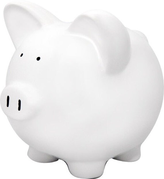 White 8 Ceramic Piggy Bank