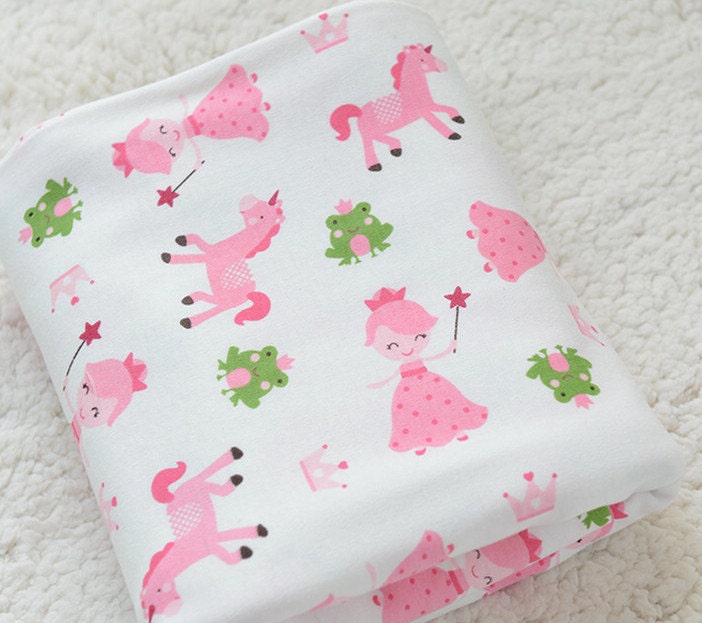 Cute baby knit fabric pink princess and unicorn knit fabric