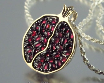JUICY POMEGRANATE bronze and silver garnet pendant - Ready to ship