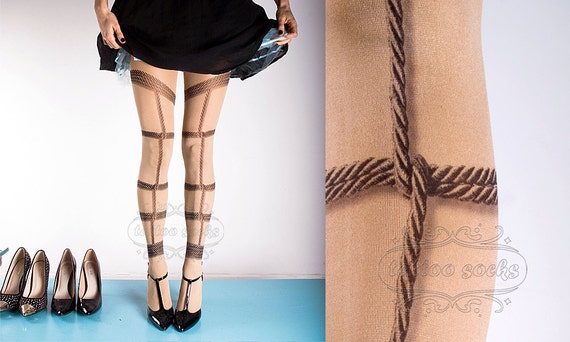 Tattoo Tights Bondage Nude Color One Size Full By Tattoosocks 