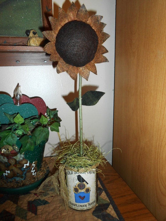 Primitive Sunflower In Rusty Tin Can FAAP OFG