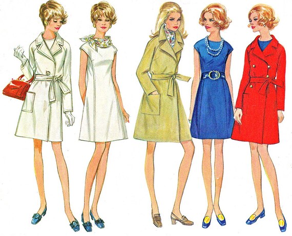 des années 60 robe manteau patron Butterick 5599 Mod princesse couture A ligne robe manches Raglan