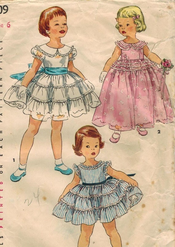 1950s Simplicity 1109 Vintage Sewing Pattern Girl's Party