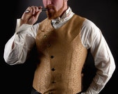 Steampunk Vest Mens Waistcoat " Asymmetrical Mens Vest " Gold Scroll Victorian Wedding Groom- Custom to Order