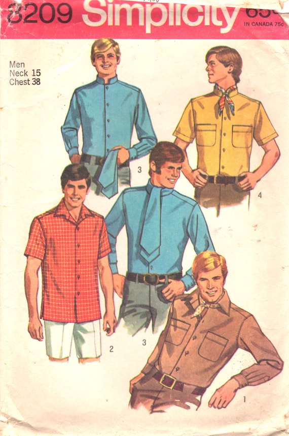 Simplicity 8209 1960s Mens Mod Shirt Pattern Nehru or by mbchills