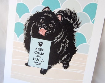 Keep Calm Black Pomeranian with Scaled Background - 7x9 Eco-friendly Print