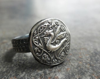 Silver Dragon Signet Ring Viking Celtic Artisan