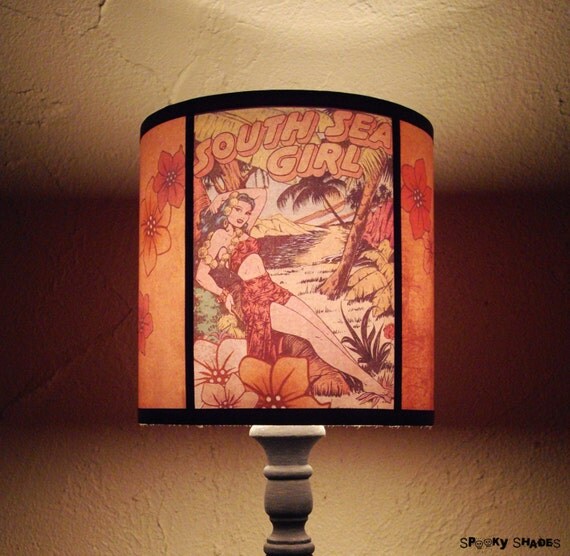 Hawaiian Pinup tiki Lamp Shade Lampshade pin up lighting, comic book