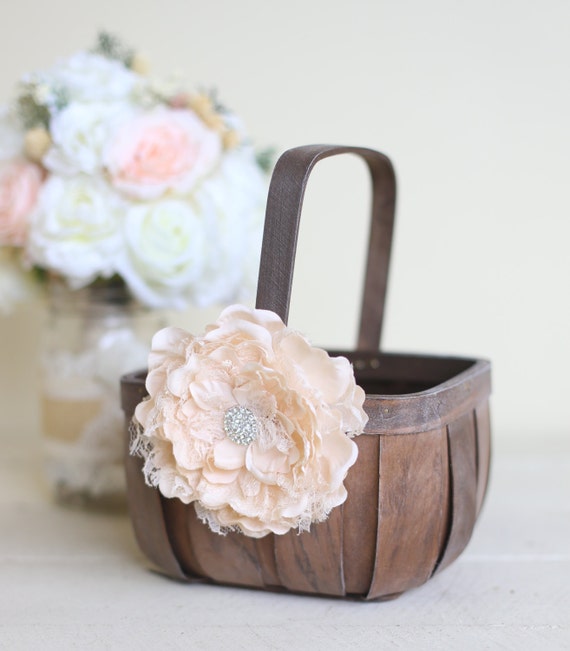 Rustic Flower Girl Basket Lace Rhinestones by Morgann Hill Designs