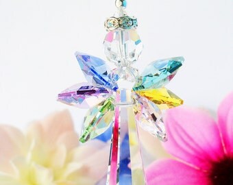 Rainbow Guardian Angel Car Rear View Mirror Charm Swarovski Crystal Car Accessories Rearview Mirror