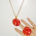 Vintage Necklace Choker Collar Pendant Matching Adjustable Ring Lip Stick Red Bright Gold 1960's Mod Modern Contemporary Art Deco Statement