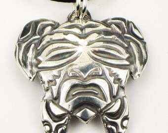 Native American Turtle Mask Sterling Silver Pendant or Key Ring - Tortuga Tribal Mask Fine Silver Key Ring or Pendant - Turtle Key Ring Gift