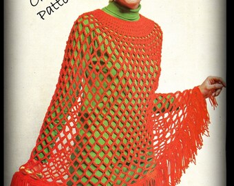 Crochet Poncho Pattern - Mesh and Fringed - Women - PDF 09231617