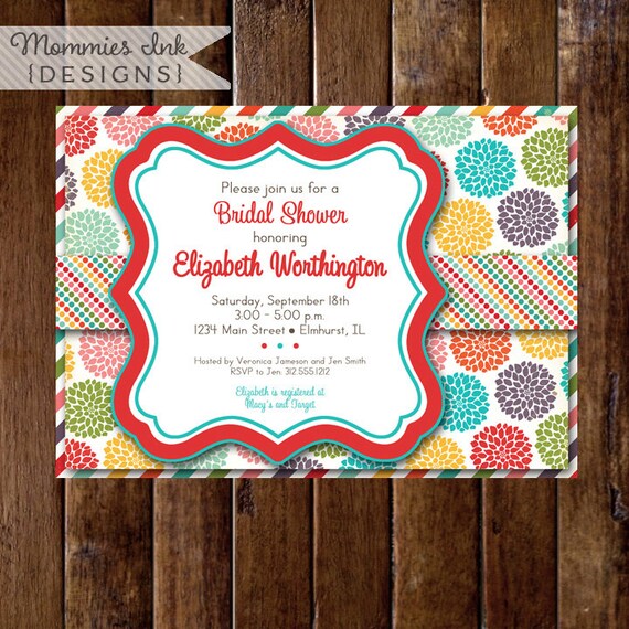 Rainbow Posies Bridal Shower Invite - PRINTABLE INVITATION DESIGN Il_570xn