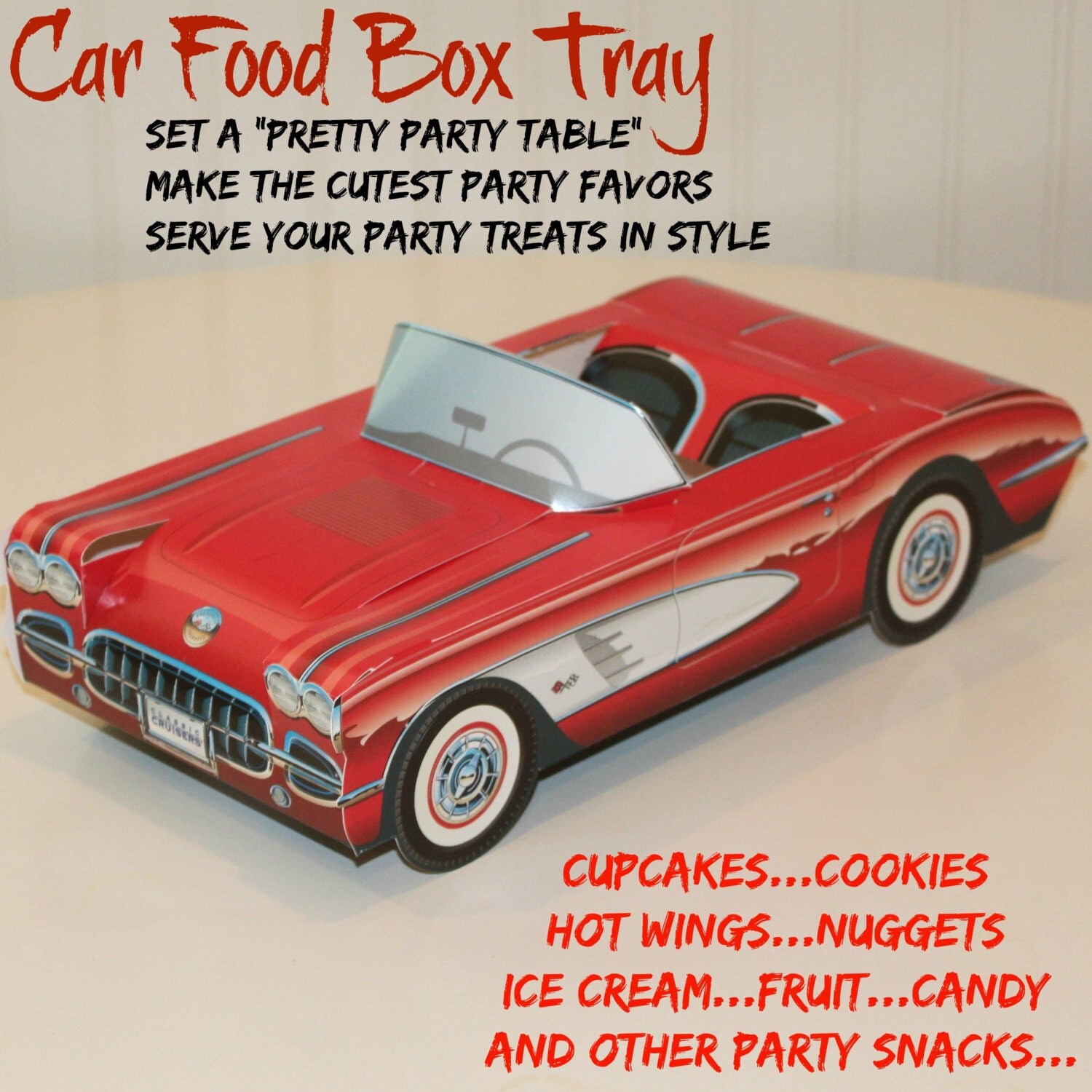 Car Party Food Box Set of 6 Red & White Car Box Food Tray
