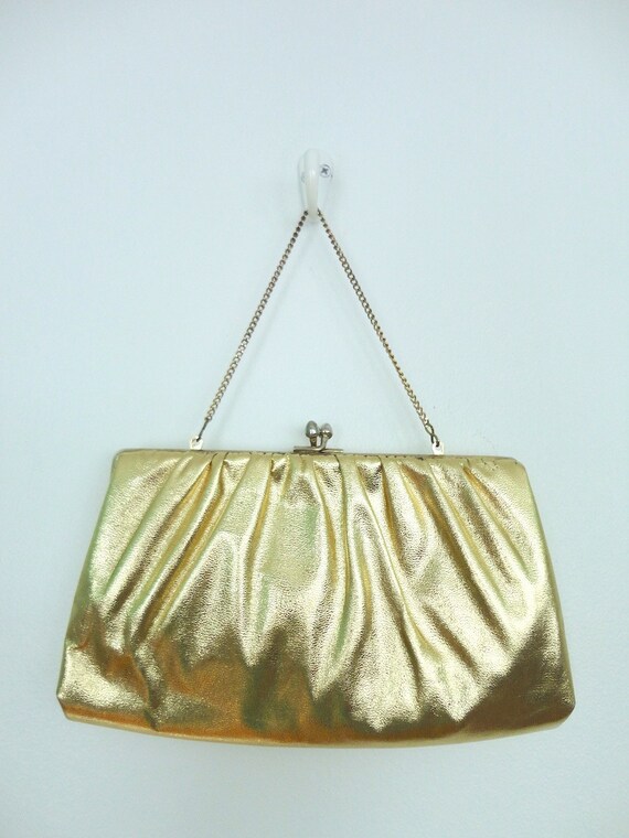 Vintage Gold Purse  1960s Formal Handbag  60s Shiny Metallic Lame ...