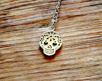 Sterling Silver Sugar Skull Charm Necklace