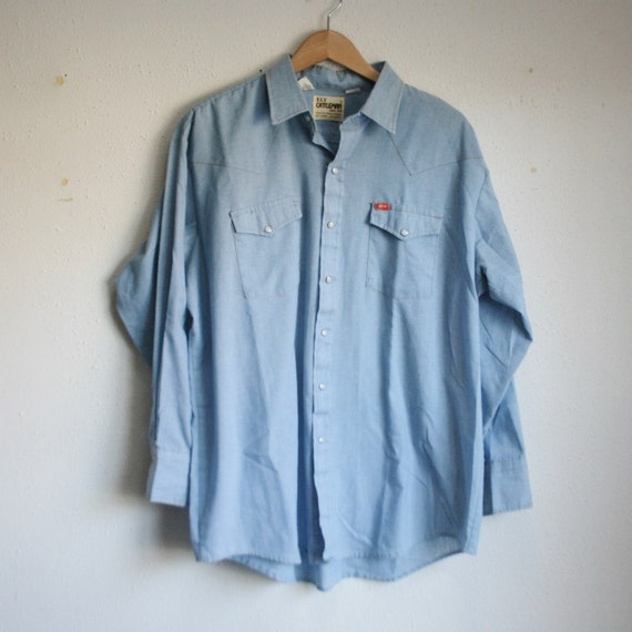 Vintage Ely Cattleman Denim Cowboy Shirt Large by sariloaf