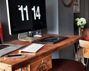 Urban Wood Desk handmade of reclaimed wood with steel mid century legs