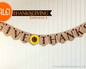 Give Thanks Banner : Elegant Thanksgiving Banner // Turkey Day Sign // Holiday Decoration with Sunflower & Art Deco Panel // SAMPLE SALE Il_170x135