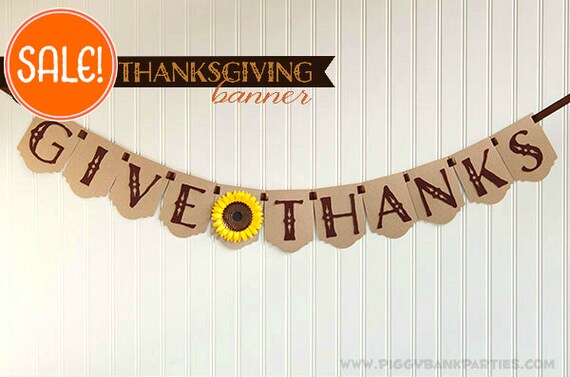 Give Thanks Banner : Elegant Thanksgiving Banner // Turkey Day Sign // Holiday Decoration with Sunflower & Art Deco Panel // SAMPLE SALE Il_570xn