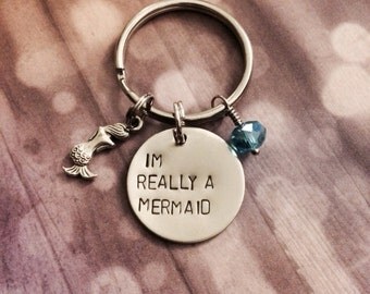 I'm Really A Mermaid - Keychain, Necklace, Charm, Blue Bead, Mermaids, Mermaid Keychain, Gift, Girly, Geek