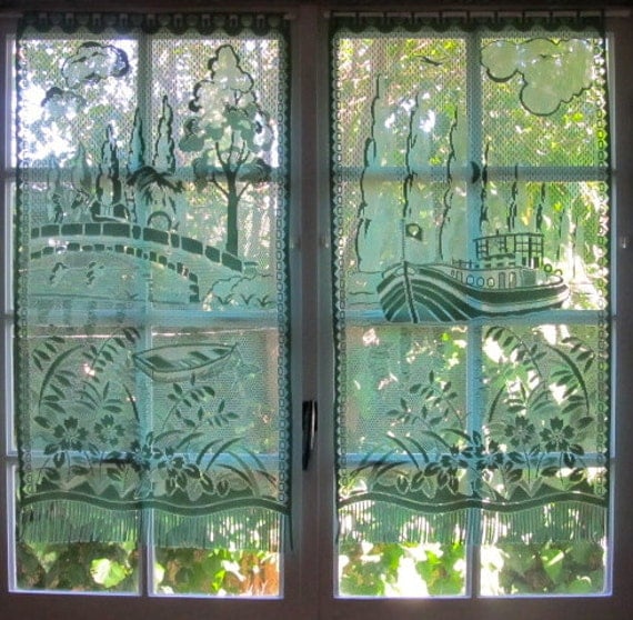 Green Lace Curtain French Window Curtain Picture Lace