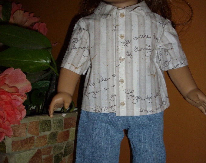 short sleeve shirt and jeans for the summer fits dolls like American girl and 18" dolls, beachside print, stripes