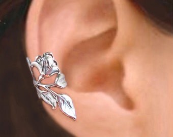 Gardenia flower ear cuff Sterling Silver earrings Gardenia jewelry flower earrings Sterling silver ear cuff Small clip non pierced C-084