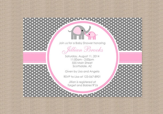 Pink Polka Dot Elephant Baby Shower Invitation