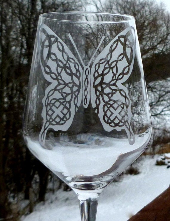 Etched Wine Glasses Butterfly with Celtic Knots Meaning
