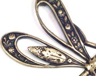 Dragonfly Pendant, Filigree Stamping, 1 to 20 Pieces, Antique Brass, Extra Large, 42x50mm, Made in the USA, Lead Free, Nickel Free, #11B