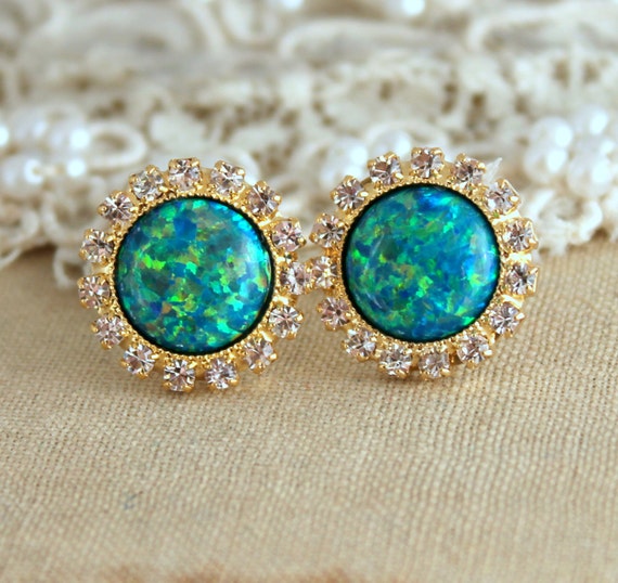 Opal Earrings,Opal Stud Earrings, Swarovski  Earrings,Gift for Her,Opal post Earrings,Fire Opal Earrings,Green Opal Earrings,Christmas Gift